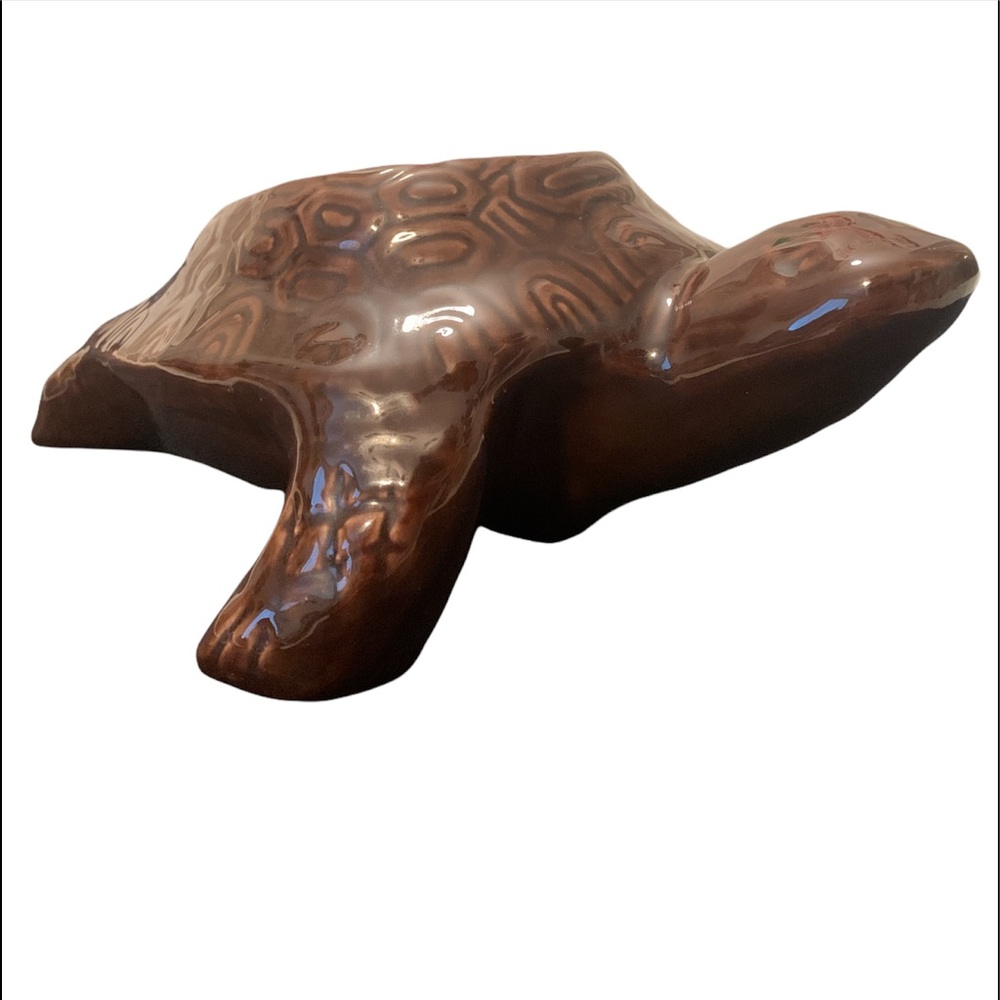 Vintage large brown glazed Turtle planter
